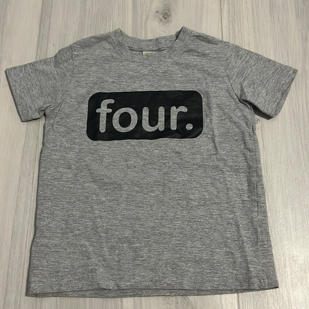 Unordinary Toddler “four.” Grey and Black Shirt Boys Toddler Size 4Y
